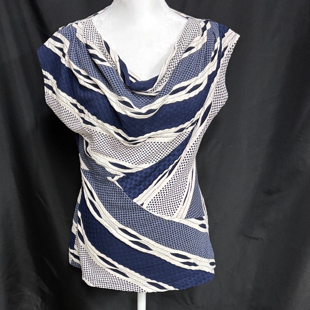 Dressbarn Navy and Cream Blouse